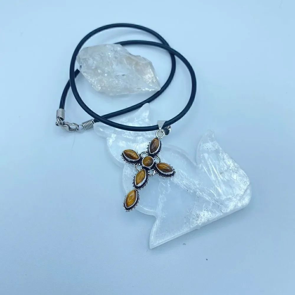 Tiger Eye Cross Silver Necklace